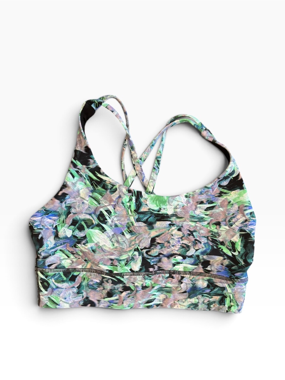 lululemon athletica Floral Multi Strappy Sports Bra - Green, Black and Blue